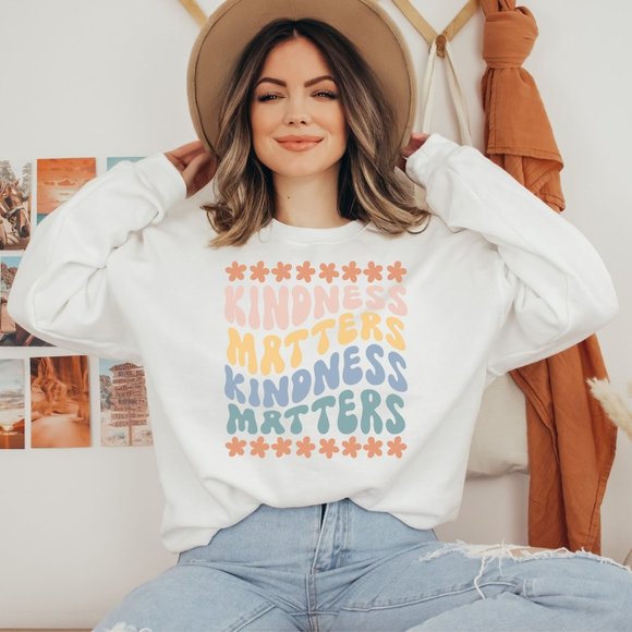Kindness Matters Retro Pastel Sweatshirt Unisex Cozy Pullover Sweatshirt - Picture 1 of 3